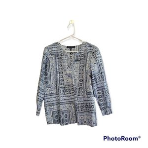 Hilfiger Womens Shirt Blue White Floral Capri Casual Size XS